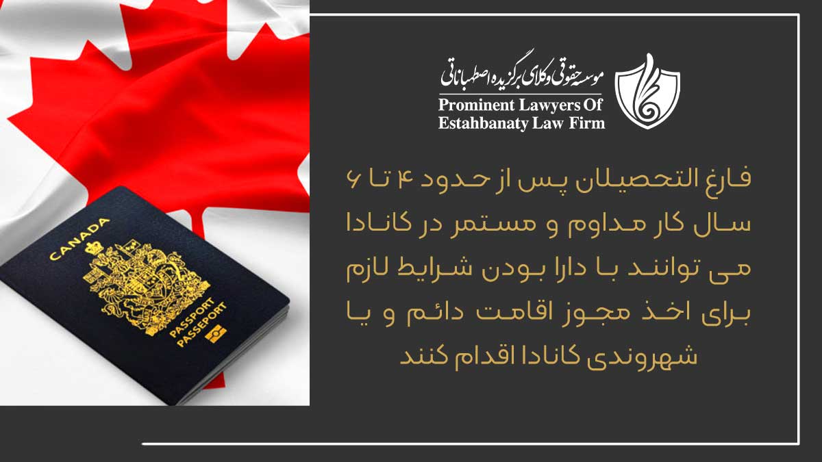 فارغ التحصیلان پس از حدود 4 تا 6 سال کار مداوم و مستمر در کانادا می توانند با دارا بودن شرایط لازم برای اخذ مجوز اقامت دائم و یا شهروندی کانادا اقدام کنند.